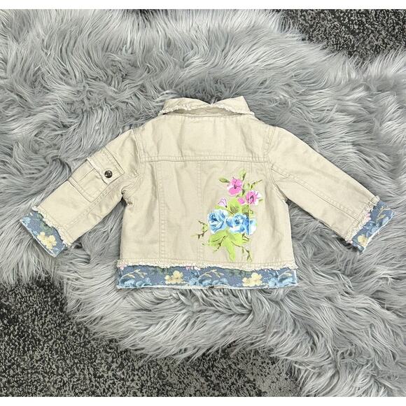 Guess Baby Embroidered Khaki Denim Zip Up Floral Jacket 12 Month‎ - Picture 3 of 6